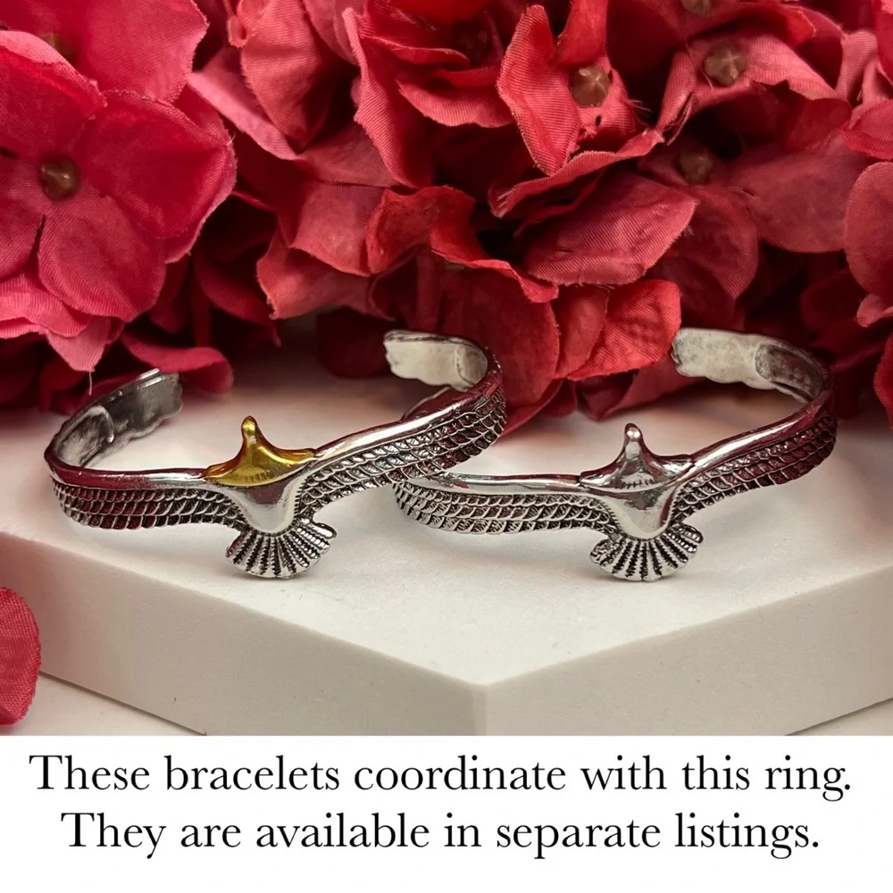 Boho Tribal Gold and Silver Eagle Ring Cuff - Picture 11 of 11